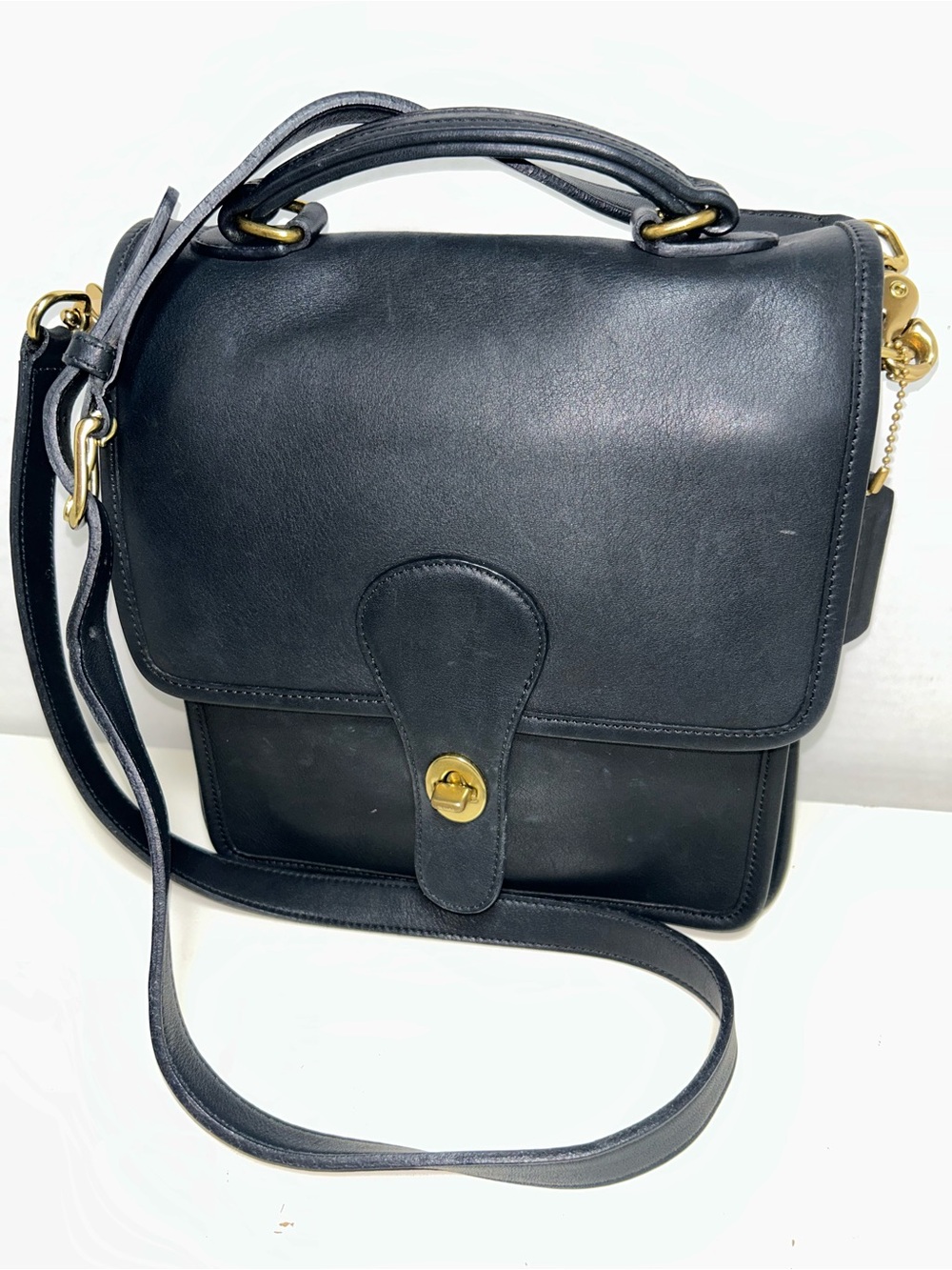 Coach Station Bag 5130 Y2K Black Leather Top Handle Turn Lock Satchel Crossbody